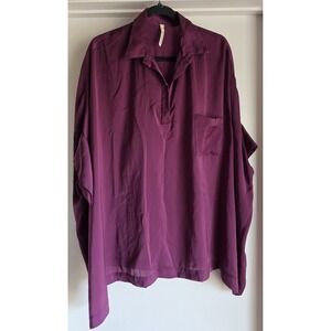 Pier Antonio Gaspari Blouse Sz 42 Purple Solid Collared Top Lagenlook Flowy